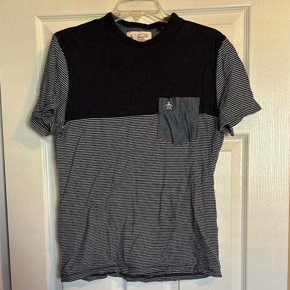 Original Penguin men’s blue and white striped short sleeve t-shirt size medium - Picture 1 of 8